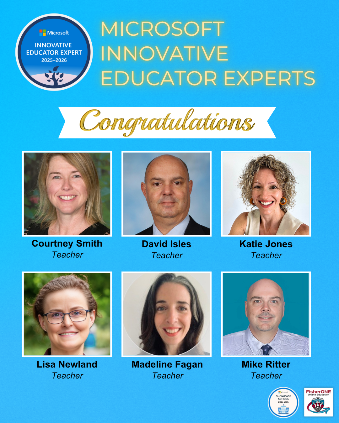 Graphic congratulating teachers recognised as Microsoft Innovative Educator Experts for 2025–2026.
