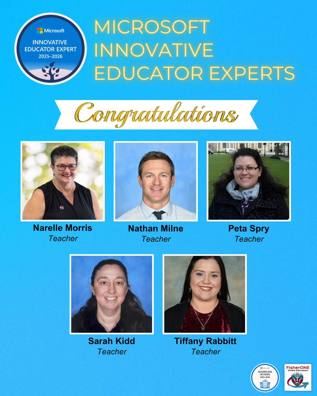 Graphic congratulating teachers recognised as Microsoft Innovative Educator Experts for 2025–2026.