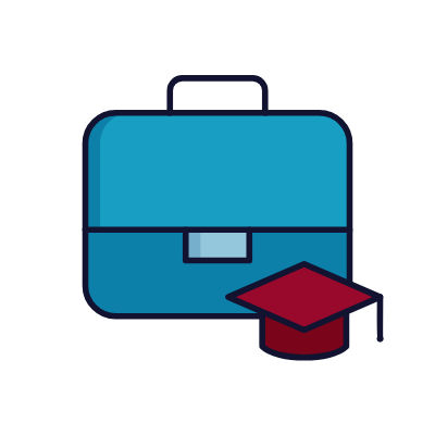 Briefcase and graduation cap icon.